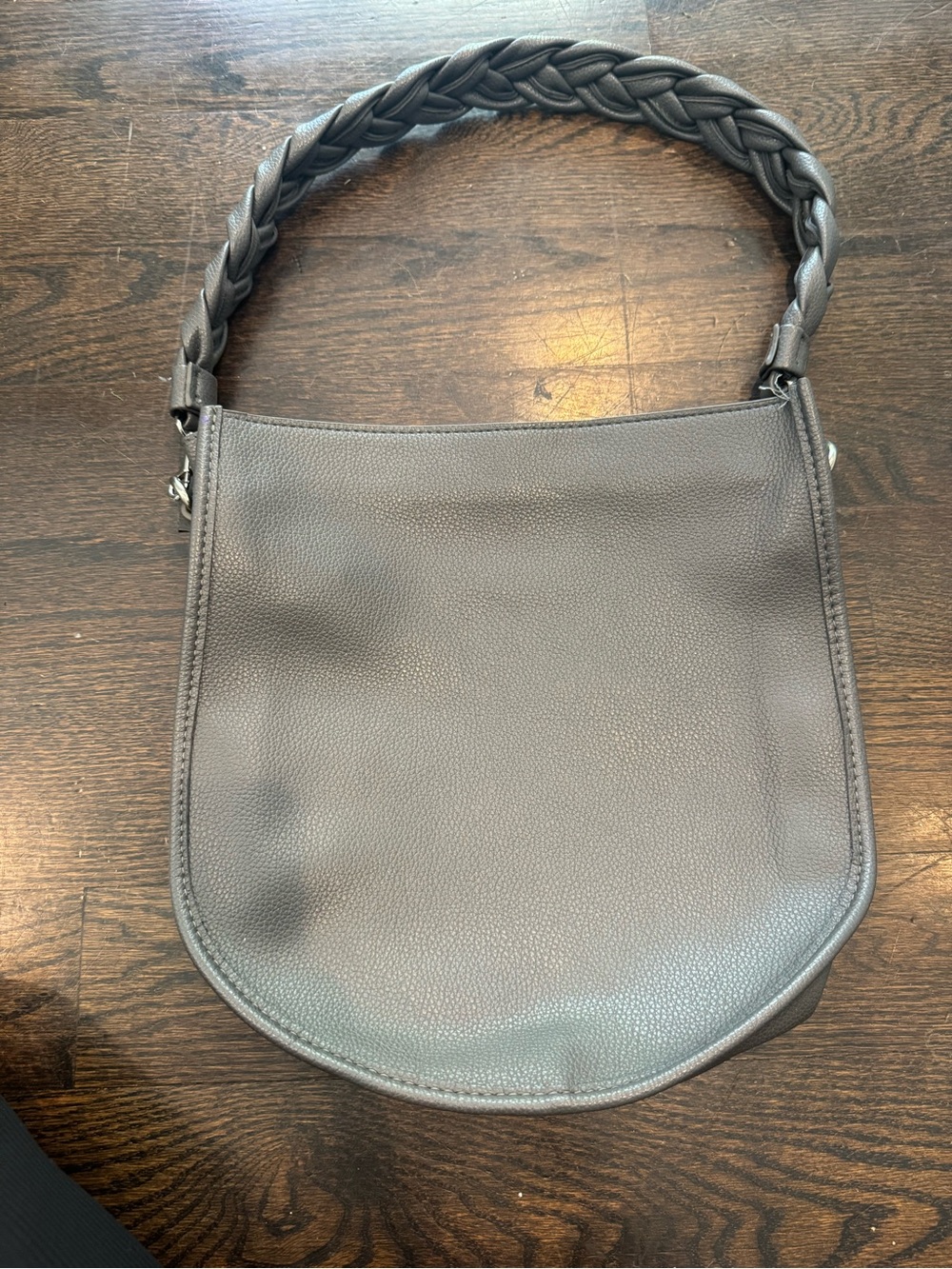 Women’s ahdorned Braided-Handle Leather Shoulder Bag in Dark Gray